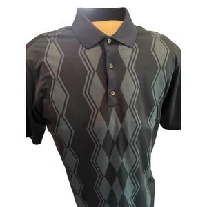 Greg Norman Polo Shirt Mens XL Blue Green Argyle Golf Short Sleeve